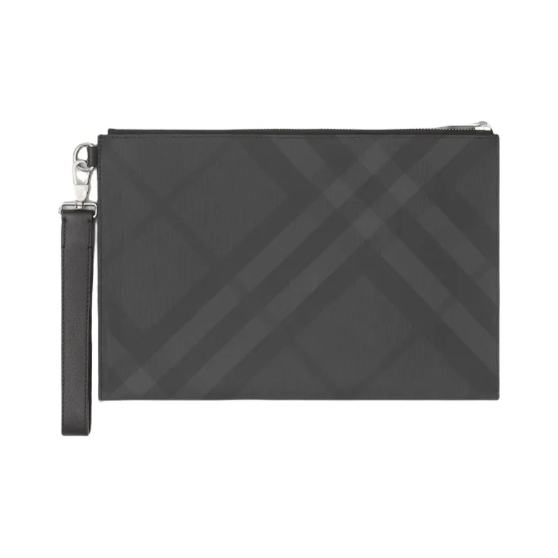 Burberry Cotton With Leather Detail Wrist Bag Clutch Regular Men's Dark Charcoal Gray-0