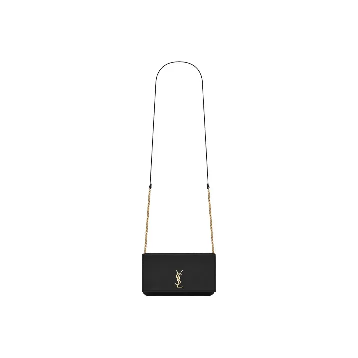 SAINT LAURENT Monogram Calfskin Smooth Finish Leather Crossbody Cell Phone Pouch Women's Black-1