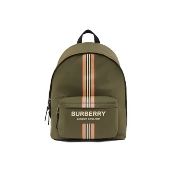 Burberry Logo And Icon Stripe Backpack Green/Beige