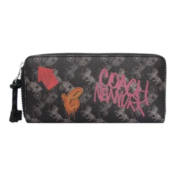 COACH Accordion Zip Canvas Clutches Wallets Men's Black