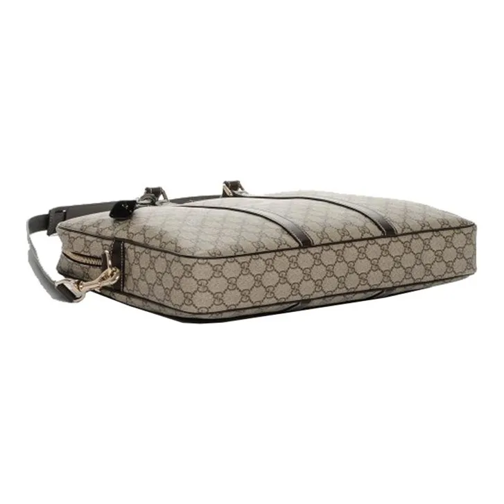 GUCCI Canvas With Leather Briefcase One Shoulder Crossbody Canvas Bag Handbag Men's Ebony & Brown-2