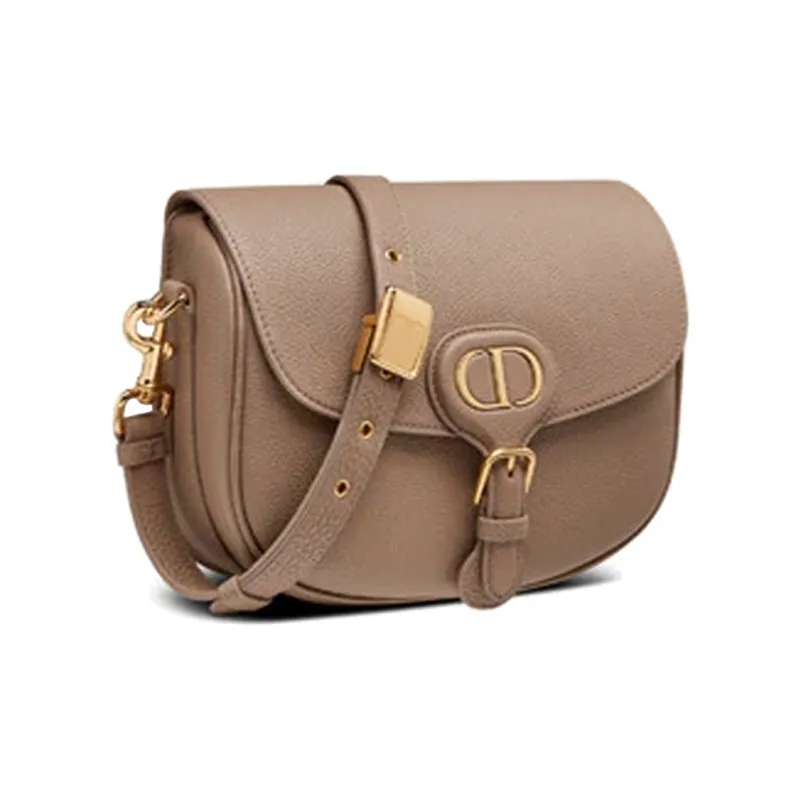 DIOR Bobby Grained Calfskin Shoulder Bag Crossbody Bag Medium Size Women's Warm Taupe Gray-1