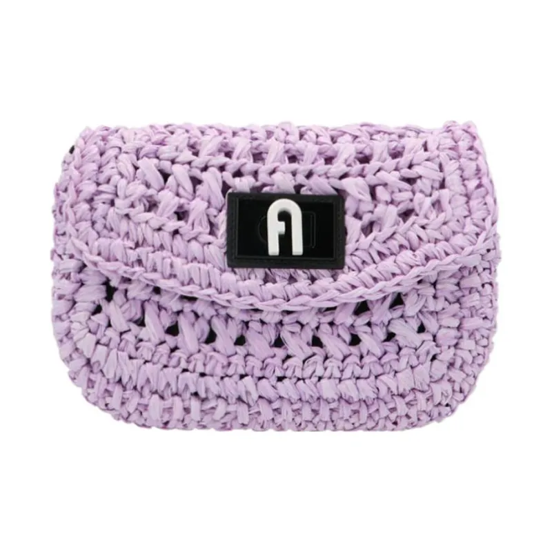 Furla 1927 Collection Straw Woven Crossbody Bag, Shoulder Bag Trumpets Women's Purple-0