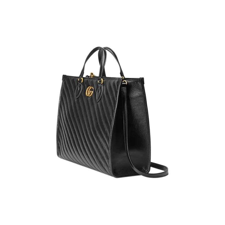 GUCCI Marmont Leather Tote Bag Shopping Bag Shoulder Bag Crossbody Bag Handbag Medium Size Unisex Black-1