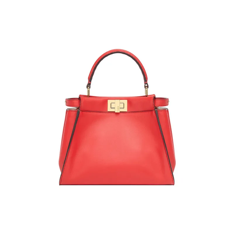 FENDI Peekaboo Calfskin Shoulder Bag Crossbody Bag Handbags Mini Women's Red-0