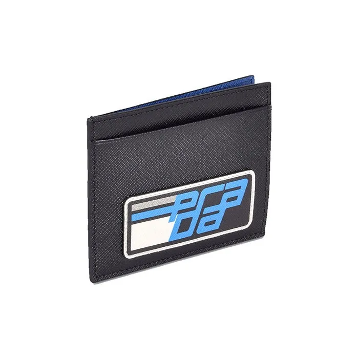 PRADA Cow Leather Card Holder Unisex Black/Blue-4