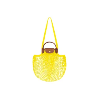LONGCHAMP Le Pliage Filet Fabric With Leather Mesh Pocket Grid Bag Handbag Large Size Women's Neon Yellow