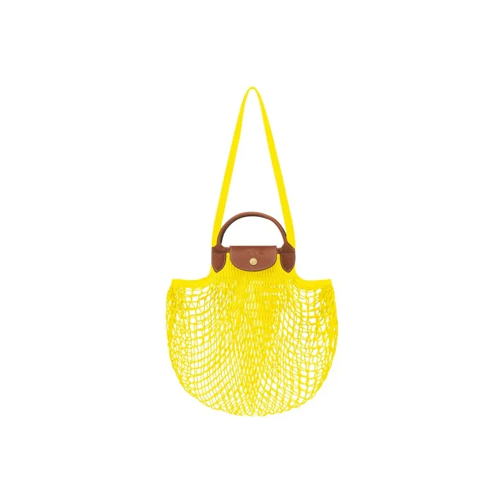 LONGCHAMP Le Pliage Filet Fabric With Leather Mesh Pocket Grid Bag Handbag Large Size Women's Neon Yellow-0