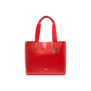 COACH Derby Solid Color Pebbled Leather One Shoulder Large Capacity Shopping Bag Tote Handbag Tubas Women's Bright Red