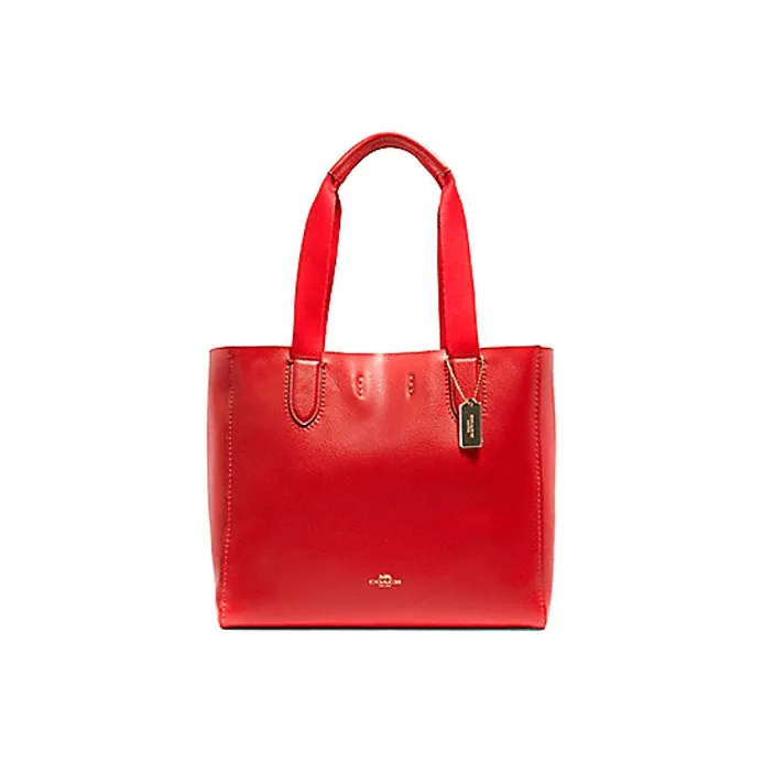COACH Derby Solid Color Pebbled Leather One Shoulder Large Capacity Shopping Bag Tote Handbag Tubas Women's Bright Red-0