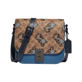 COACH Artificial Leather Saddle Bag Crossbody Shoulder Bag Women's Blue Brown Multicolor