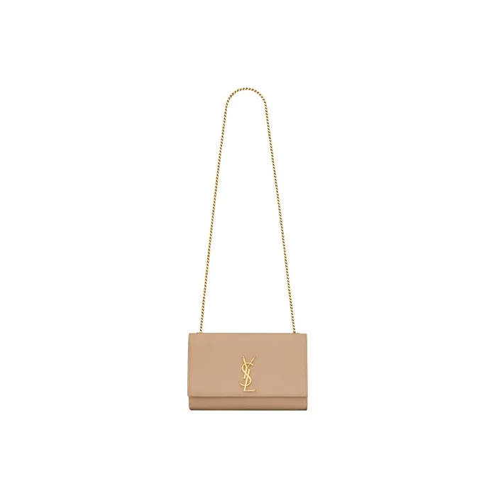 SAINT LAURENT Grain Embossed Leather, Chain Portable Crossbody Bag, Shoulder Bag Women's Dark Beige-1