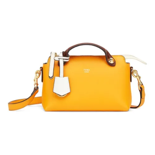 FENDI Calfskin Boston Bag Crossbody Handbag Shoulder Bag Mini Women's Orange