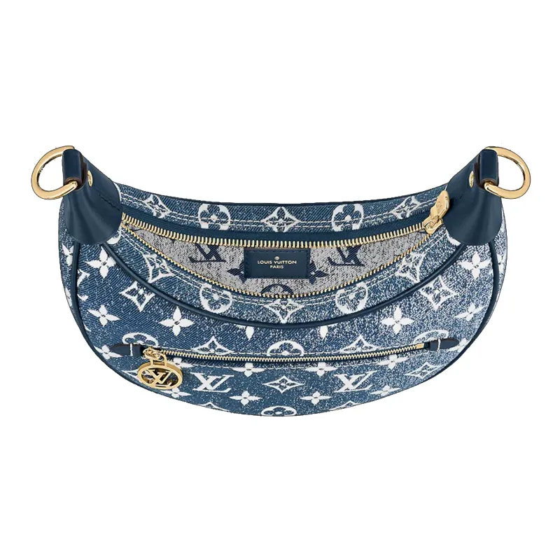 LOUIS VUITTON Loop Baguette Handbag Denim Jacquard Navy Blue-3