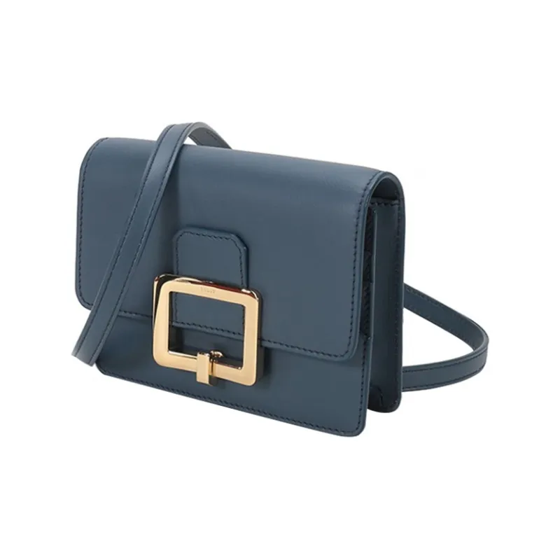 BALLY Leather Clutches Shoulder Bag Crossbody Bag Mini Women's Gray Blue-1