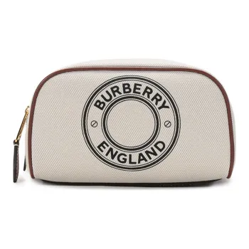 Burberry Fabric Clutch Canvas Bag Makeup Bag Toiletry Bag Small Size Women's White/Tan
