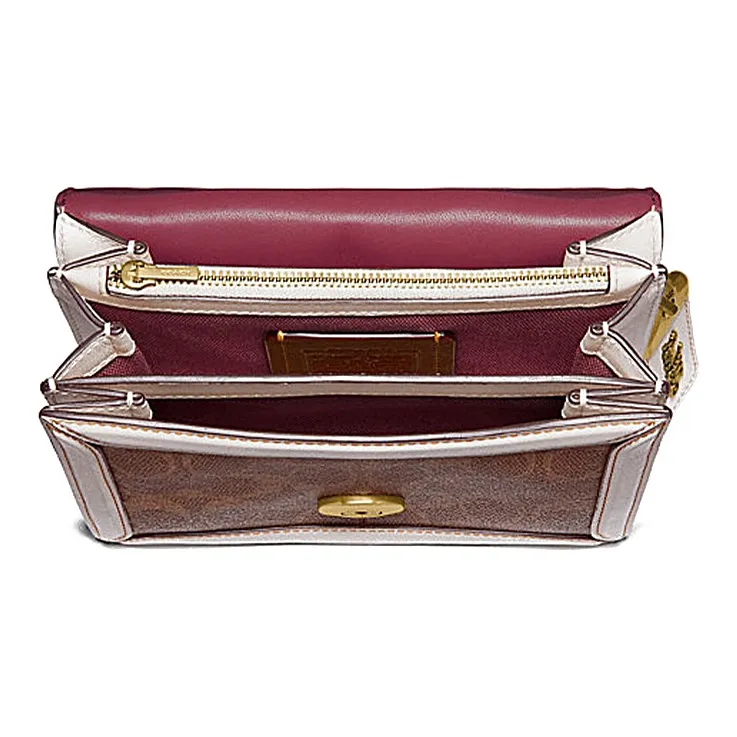 COACH Riley Leather Trunk Bag, Shoulder Bag, Crossbody Bag, Handbag Small Size Women's White & Brown Monogram-2
