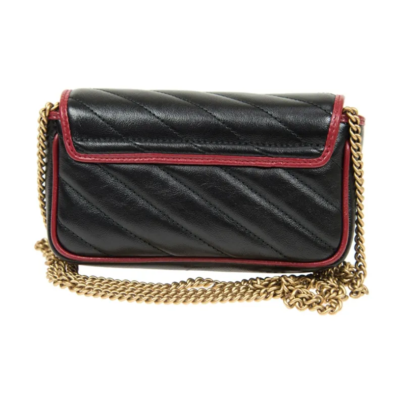 GUCCI Marmont Sheepskin Shoulder Bag Crossbody Bag Extra Mini Women's Black/Red-2