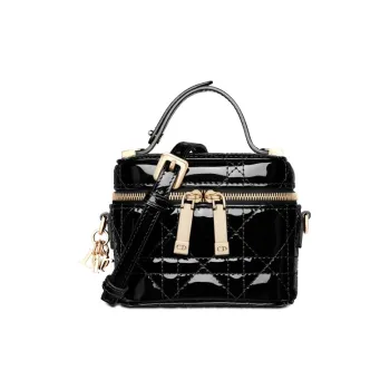 DIOR Lady Dior Patent Leather Cowhide Makeup Bag One Shoulder Handbag Extra Mini Women's Black