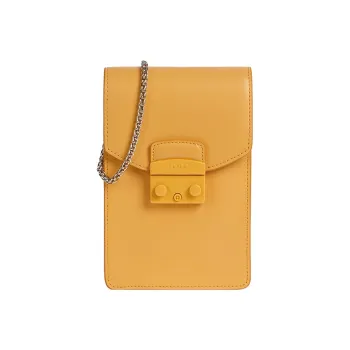 Furla Metropolis Collection Cow Leather Cell Phone Pouch, Shoulder Bag, Crossbody Bag Mini Women's Yellow