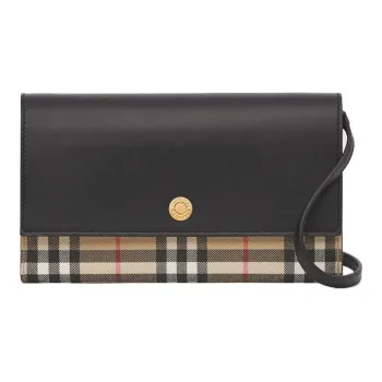Burberry Vintage Leather With Fabric Shoulder Bag Crossbody Bag Women's Beige & Black