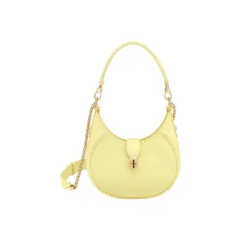 BVLGARI Serpenti Ellipse Grain Calfskin Shoulder Bag, Handbag Trumpets Women's Lemon
