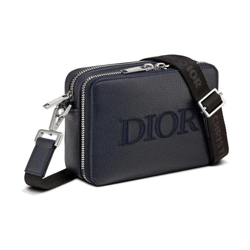 DIOR Grained Calfskin Messenger Bag Crossbody Bag Shoulder Bag Men's Navy-2