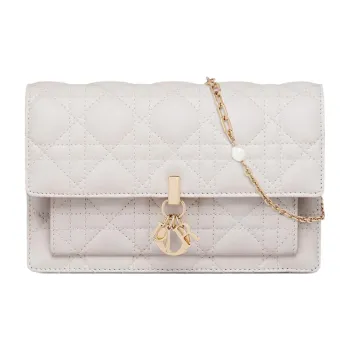 DIOR Lady Dior Sheepskin Clutch, Shoulder Bag, Crossbody Bag Regular Women's Latte White