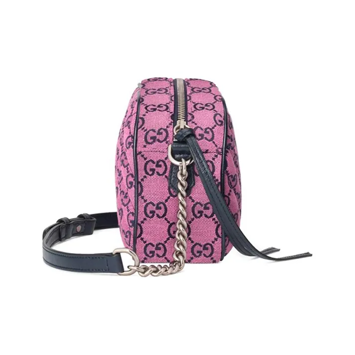GUCCI GG Marmont Canvas Camera Bag Canvas Bag Shoulder Bag Crossbody Bag Small Size Women's Pink/Black-3