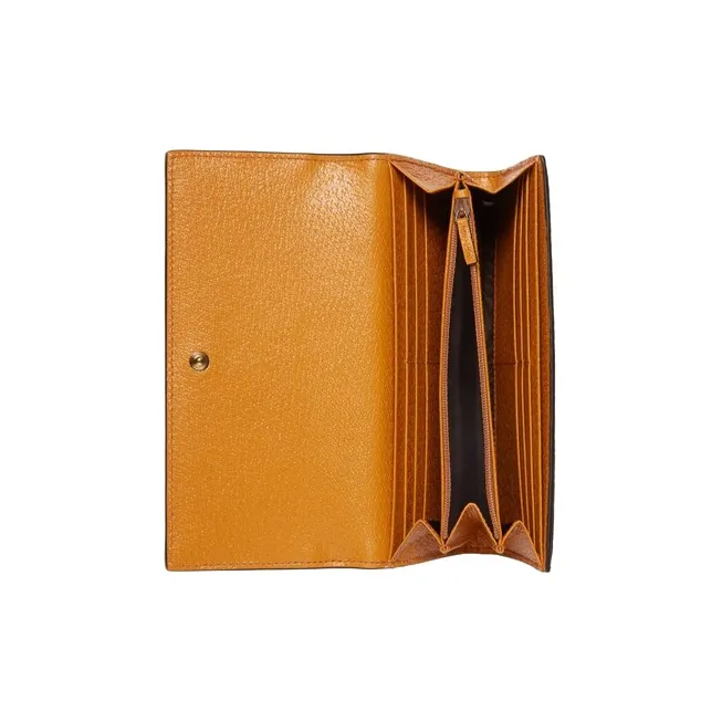 GUCCI Canvas With Leather Wallet Women's Beige/Ebony-3