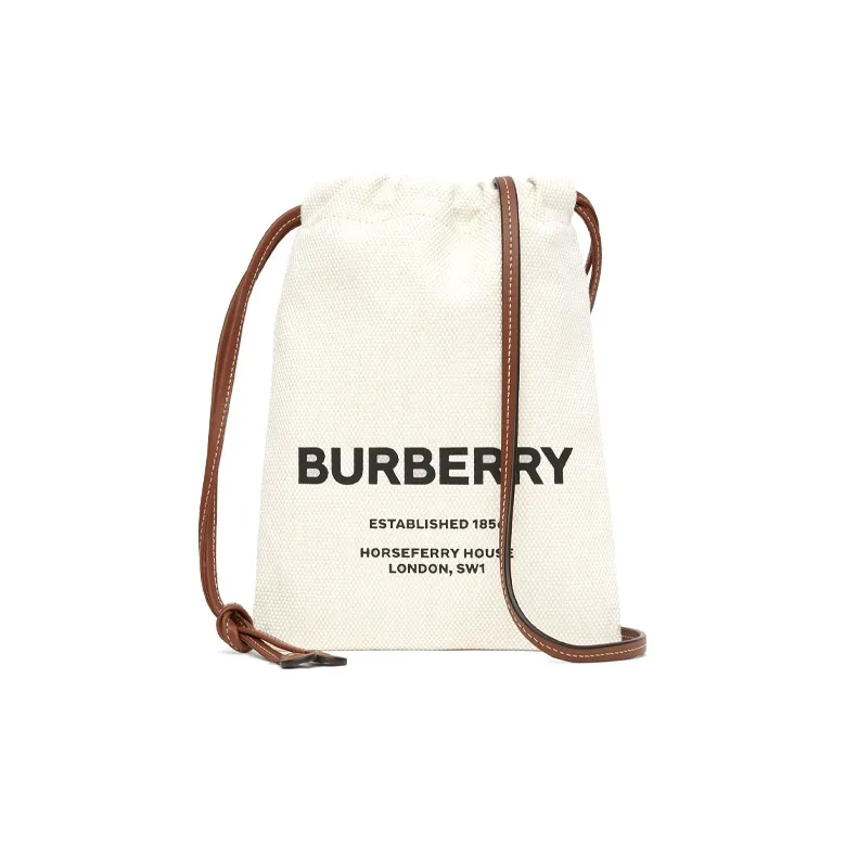 Burberry Horseferry Cotton Canvas Canvas Bag Storage Bag Crossbody Bag Small Size Women's Natural-0