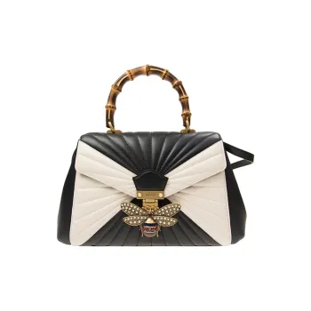 GUCCI Queen Margaret Cow Leather Handbag Large Size Women's White/Black