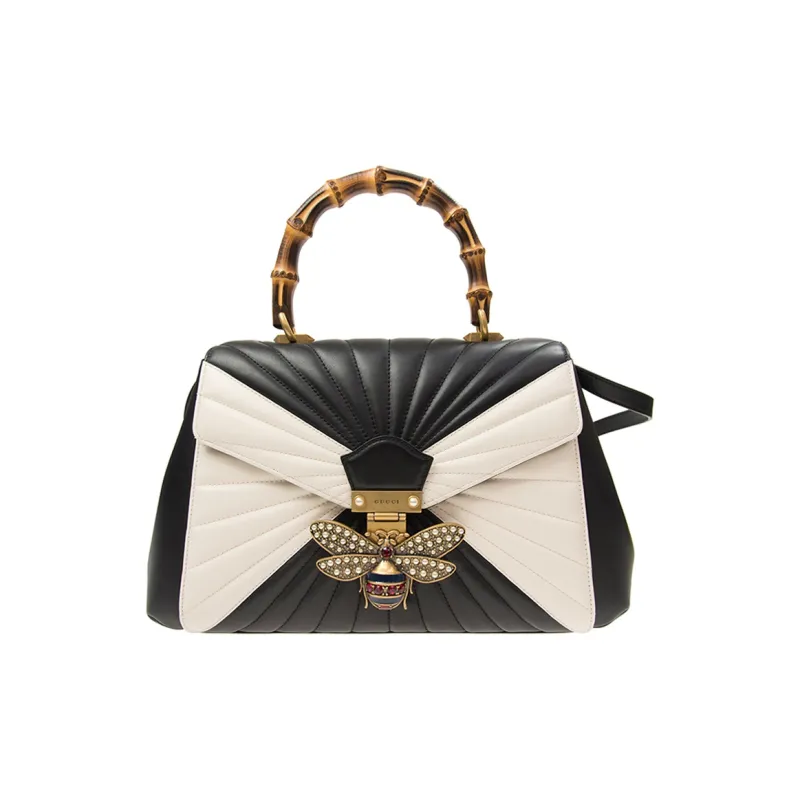 GUCCI Queen Margaret Cow Leather Handbag Large Size Women's White/Black-0