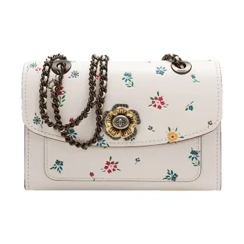 COACH Leather Chain Bag Portable Crossbody Bag Shoulder Bag Medium Size Women's Chalk White