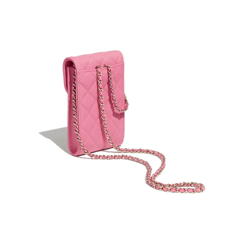 CHANEL Grain Embossed Calfskin Cell Phone Pouch Women's Pink-2