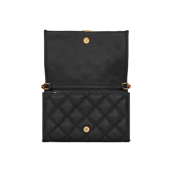 SAINT LAURENT Lambskin Wallet, Crossbody Bag, Shoulder Bag Women's Black-6
