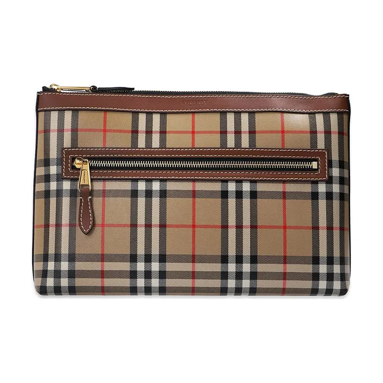 Burberry Genuine Leather Clutch Regular Men's Beige-0