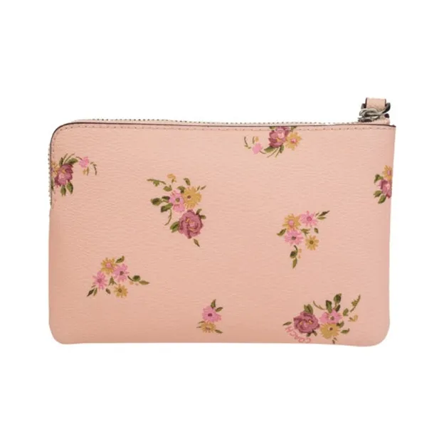 COACH Corner Zip Leather Wallet Coin Purse Card Holder Wrist Bag Women's Apricot-2