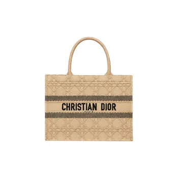 DIOR BookTote Wicker Pattern Tote Bag Shopping Bag Handbag Medium Size Women's Gold/Black