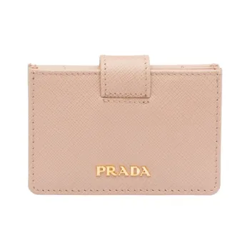 PRADA Leather Card Holder Women's Nude Pink