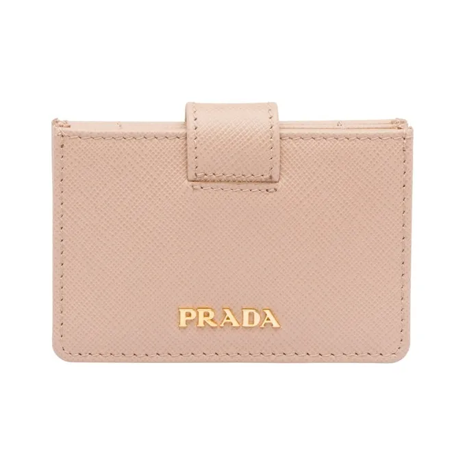 PRADA Leather Card Holder Women's Nude Pink-0