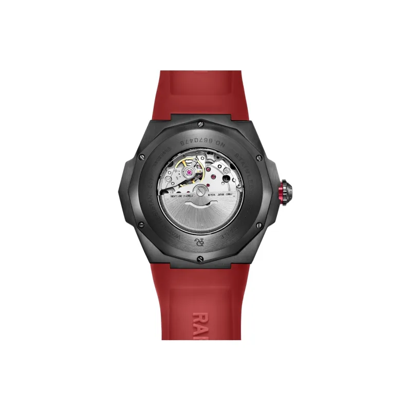 RARONE Hurricane Mechanical Movement Silicone Strap Watch Men's Watches Red Watch Dial-3