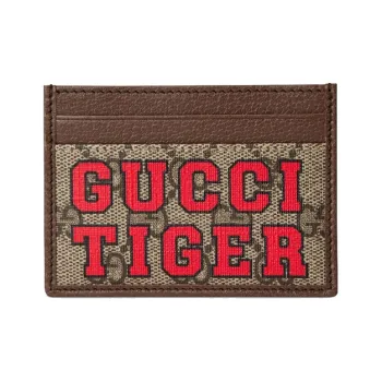 GUCCI Canvas With Leather Card Clip Card Holder Men's Brown