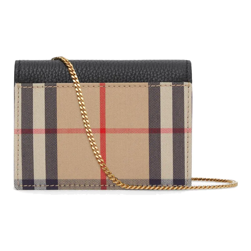 Burberry Vintage Cow Leather Fine Metal Chain Bag Shoulder Crossbody Bag Coin Purse Card Holder Regular Women's Black-2