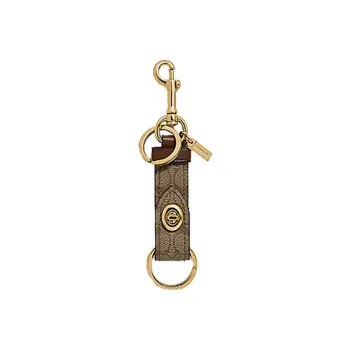 COACH Bag Charm Leather Keychain Accessory Bag Unisex Khaki
