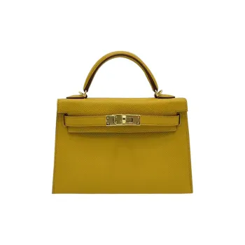 HERMES Mini Kelly 2nd Generation Epsom Leather Kelly Bag Handbag Mini Women's Amber Yellow