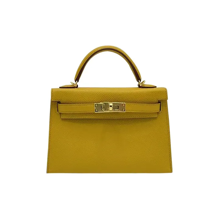 HERMES Mini Kelly 2nd Generation Epsom Leather Kelly Bag Handbag Mini Women's Amber Yellow-0