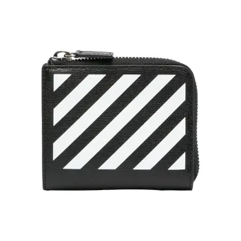 OFF-WHITE Diag Leather Coin Purse Card Holder Wallet Regular Men's Black