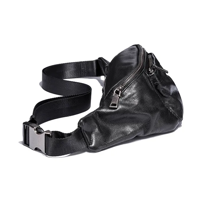 Ace Paul Genuine Leather Top Grain Cow Leather Crossbody Bags Fanny Pack Sling Bags Medium Size Unisex Black-2