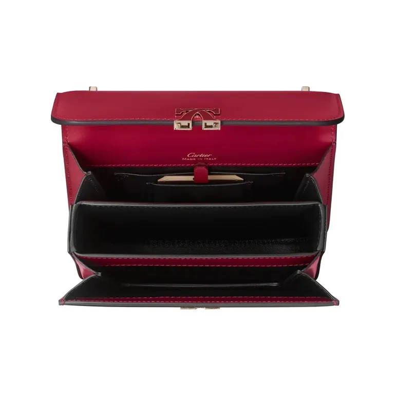 CARTIER Double C Cow Leather Nano Shoulder Bag, Crossbody Bag Women's Cherry Red-4